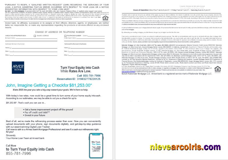 USA Arvest bank mortgage loan statement, 4 pages 3-4